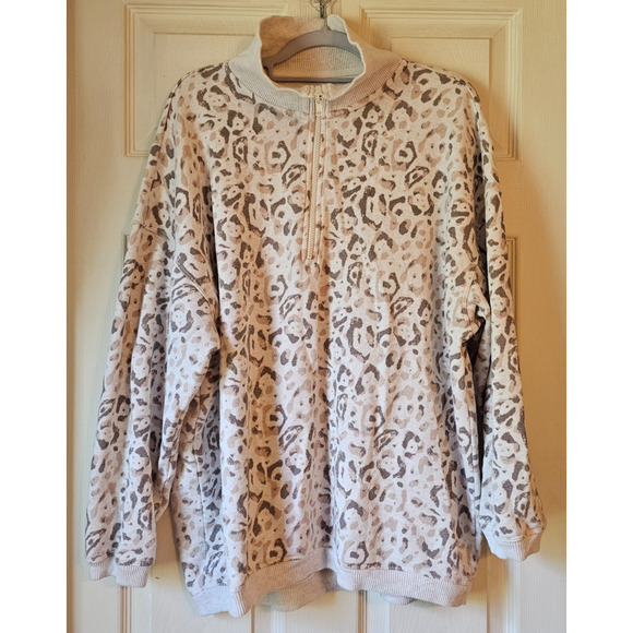 Aerie Leopard Print Half-Zip Oversized Sweatshirt Pull Over Size M - Picture 1 of 10